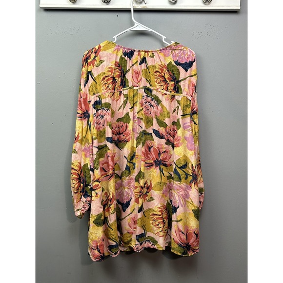 Terra & Sky Blouse Womens 2X Pink Floral Pearl Blush Poet Sleeve Top Boho - Picture 2 of 8